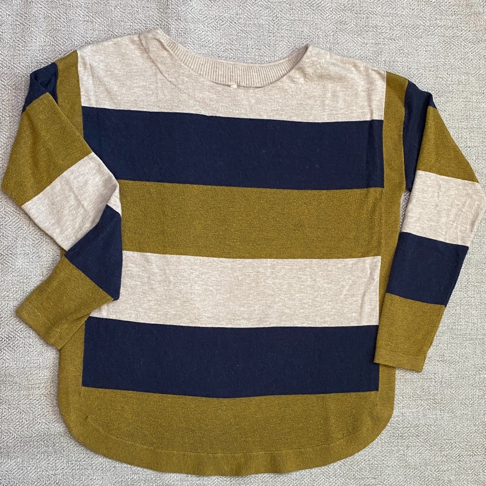 Olive & Navy Color Block Sweater Women Medium